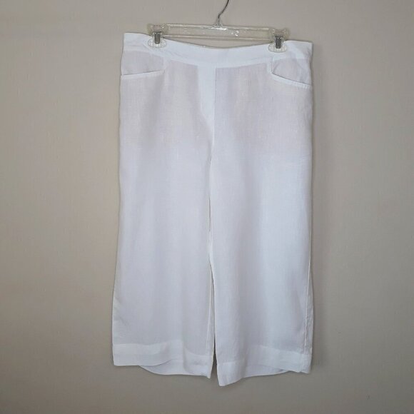 J. Jill Love Linen Pants Wide Leg Cropped White MP Lagenlook Beachy - Picture 1 of 8